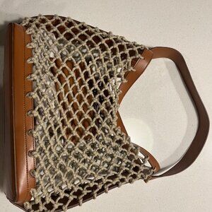 Stella McCartney Knotted Jute and Brown Leather Tote Shoulder Bag